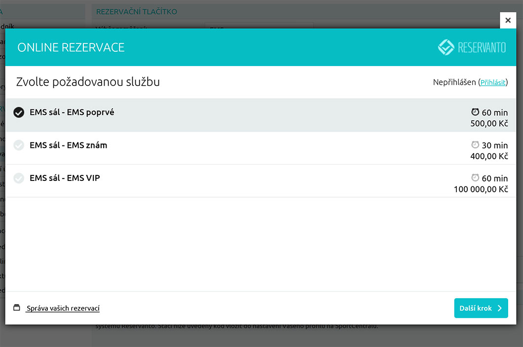 Zákazník vybírá nejprve službu...