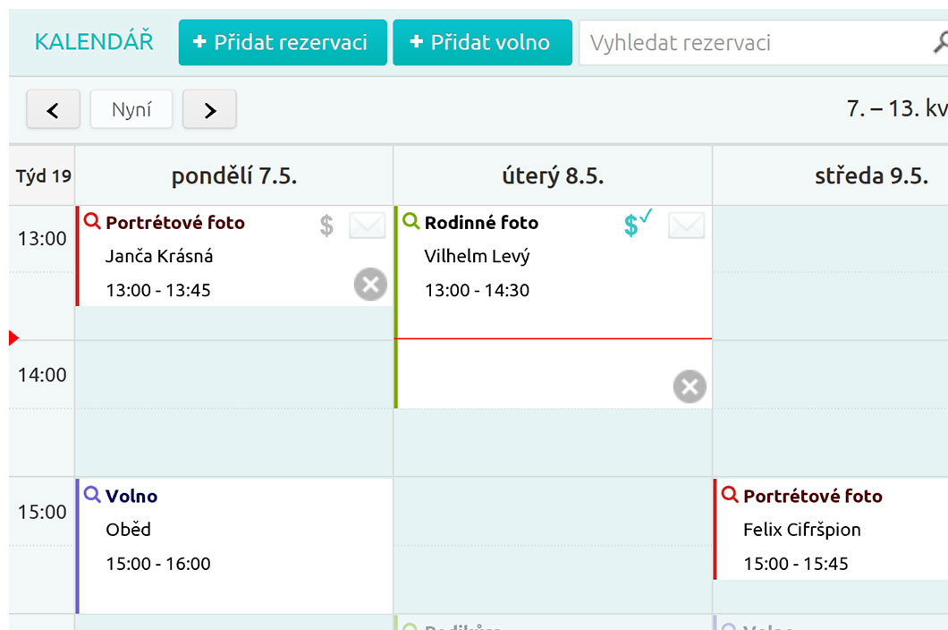 V kalendáři vidíte rezervace vašich zákazníků