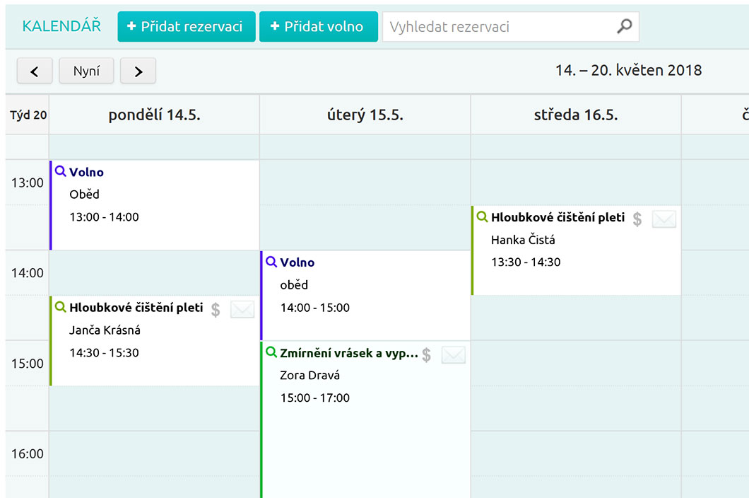 V kalendáři vidíte rezervace vašich zákazníků