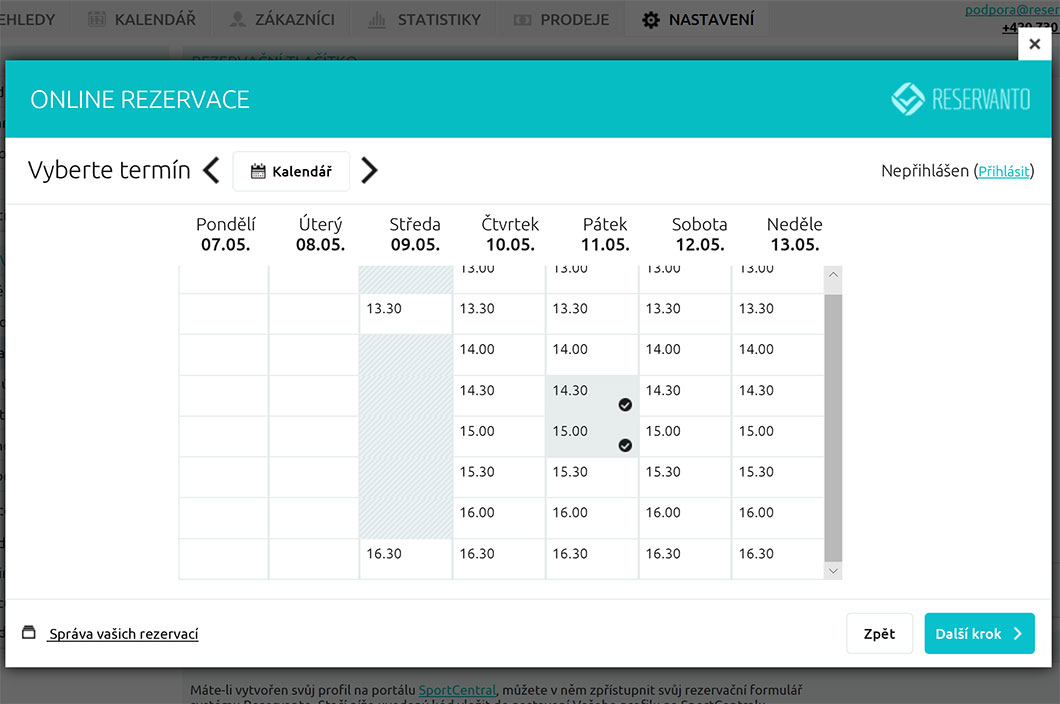 Poté si vybere vhodný termín.