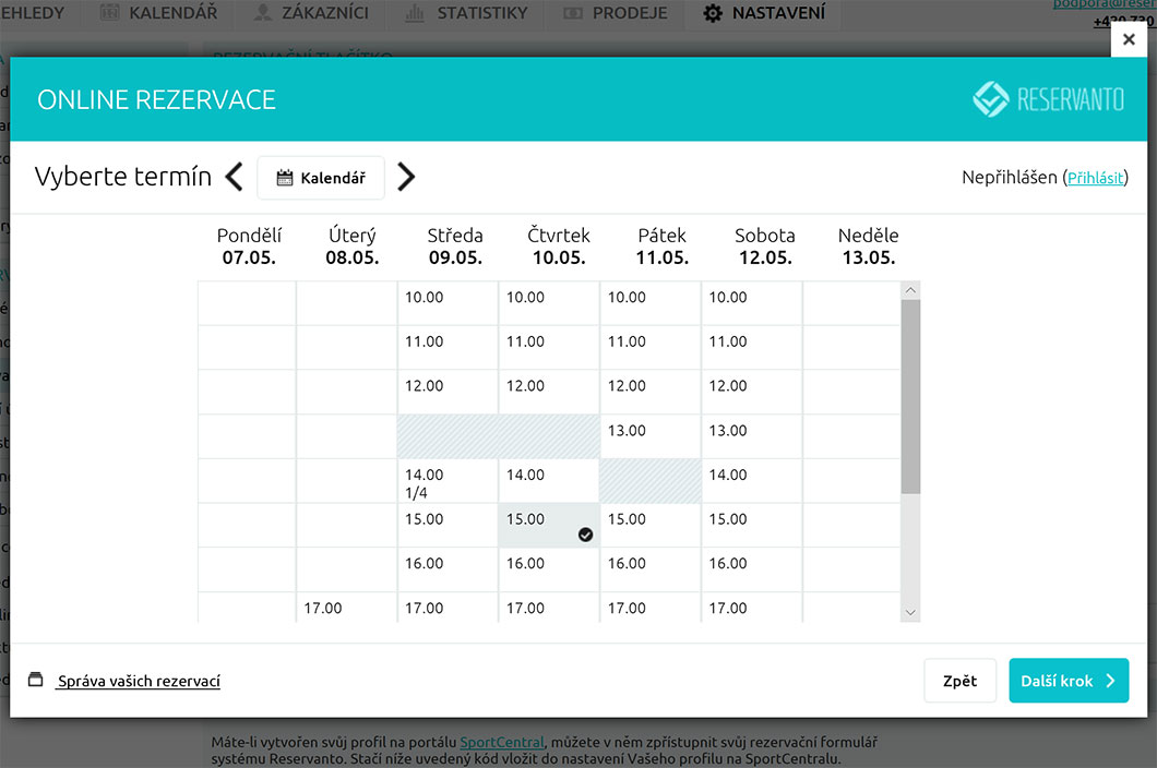 Poté si vybere vhodný termín.