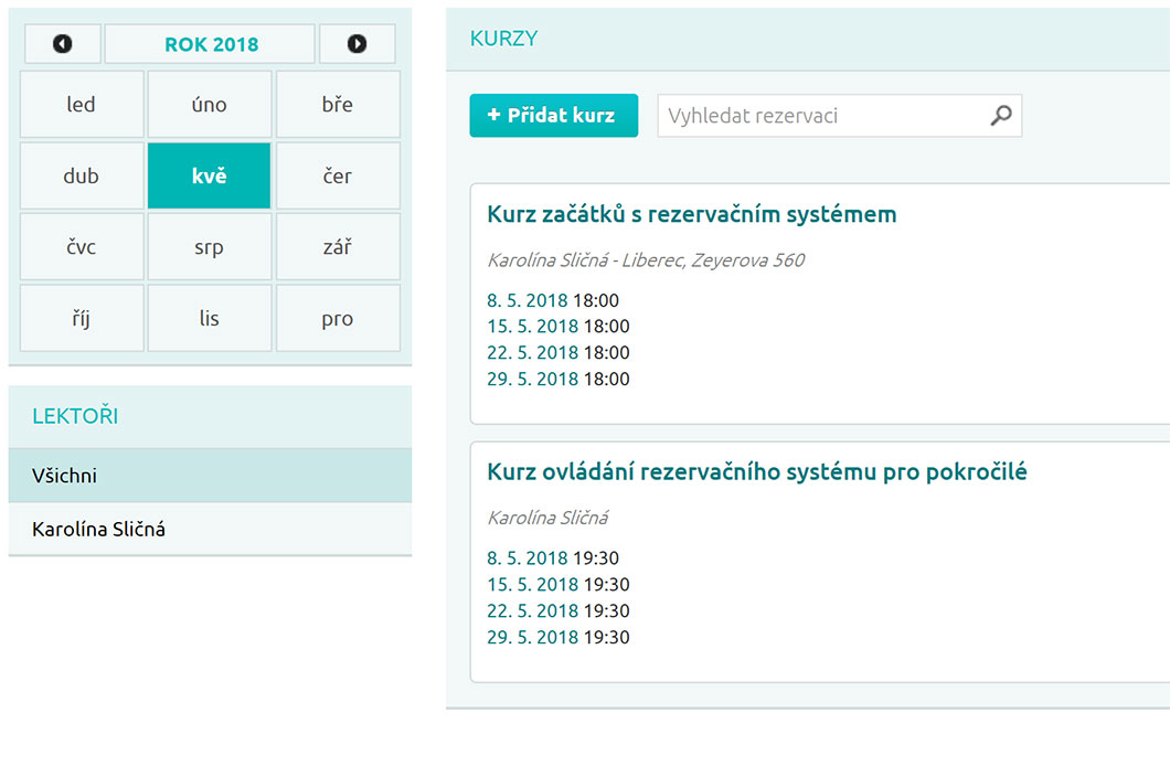 Kurzy se zobrazí v seznamu pod sebou.