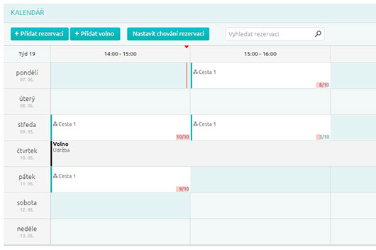 Takto vypadají vaše rezervace pro výuku lezení.