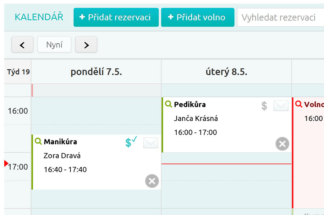 Takto vypadají rezervace vašich zákazníků.