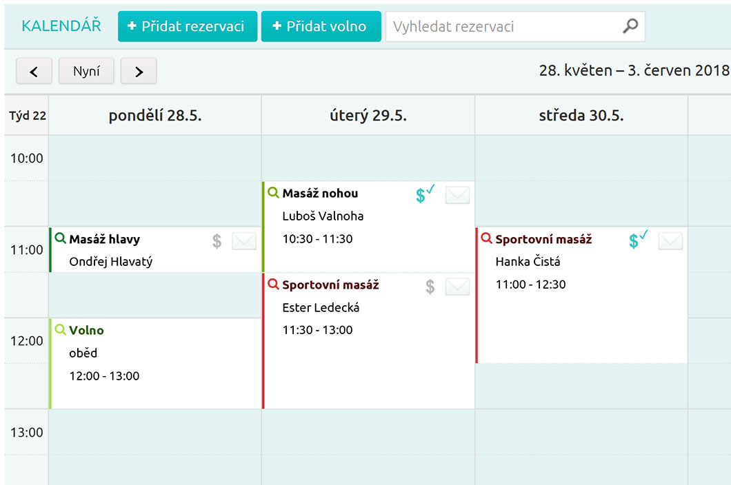 V kalendáři vidíte rezervace vašich zákazníků