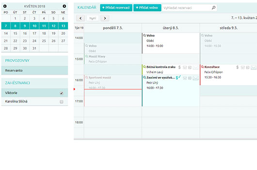 Takto vypadají vaše rezervace pro služby oční optiky.