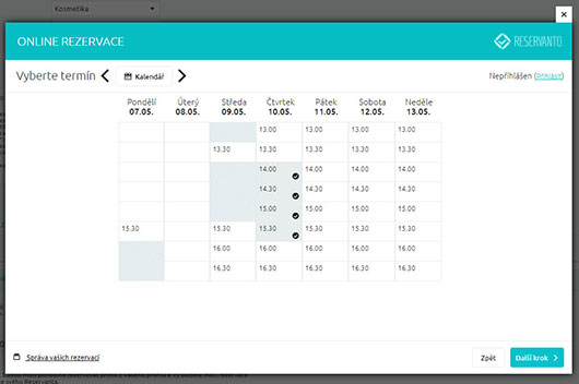 Poté si vybere vhodný termín.