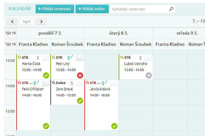 Takto vypadají vaše rezervace.