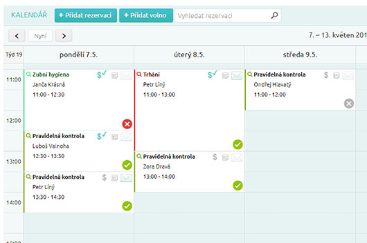 Takto vypadají vaše rezervace.